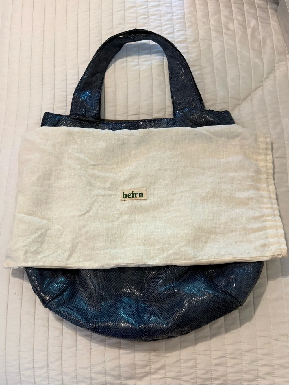 beirn Jenna Blue Snakeskin Hobo Tote